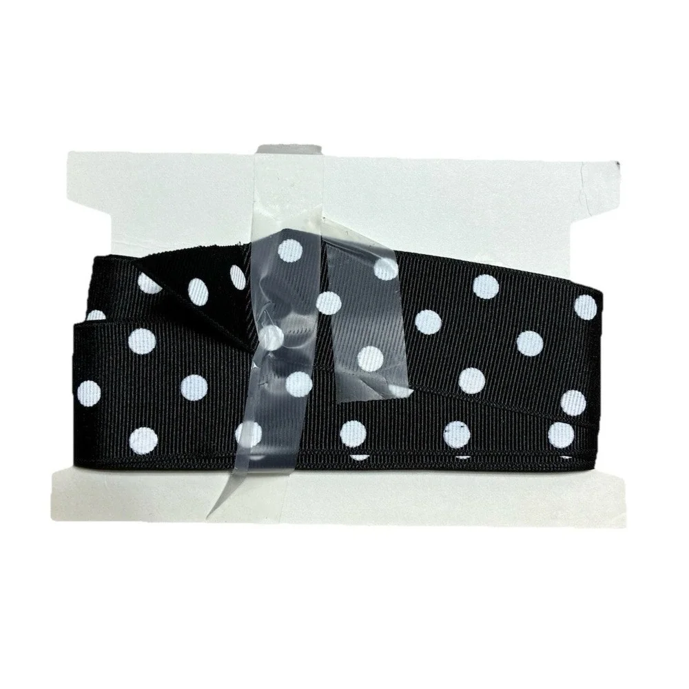 Lawrence Schiff Silk Mills Ribbon Black White Polka‎ Dot 1.5